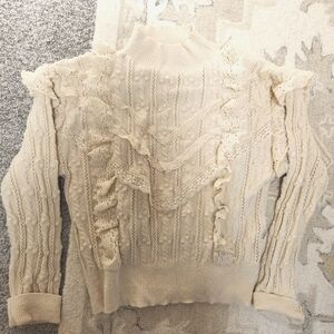 Cream lace and cable sweater